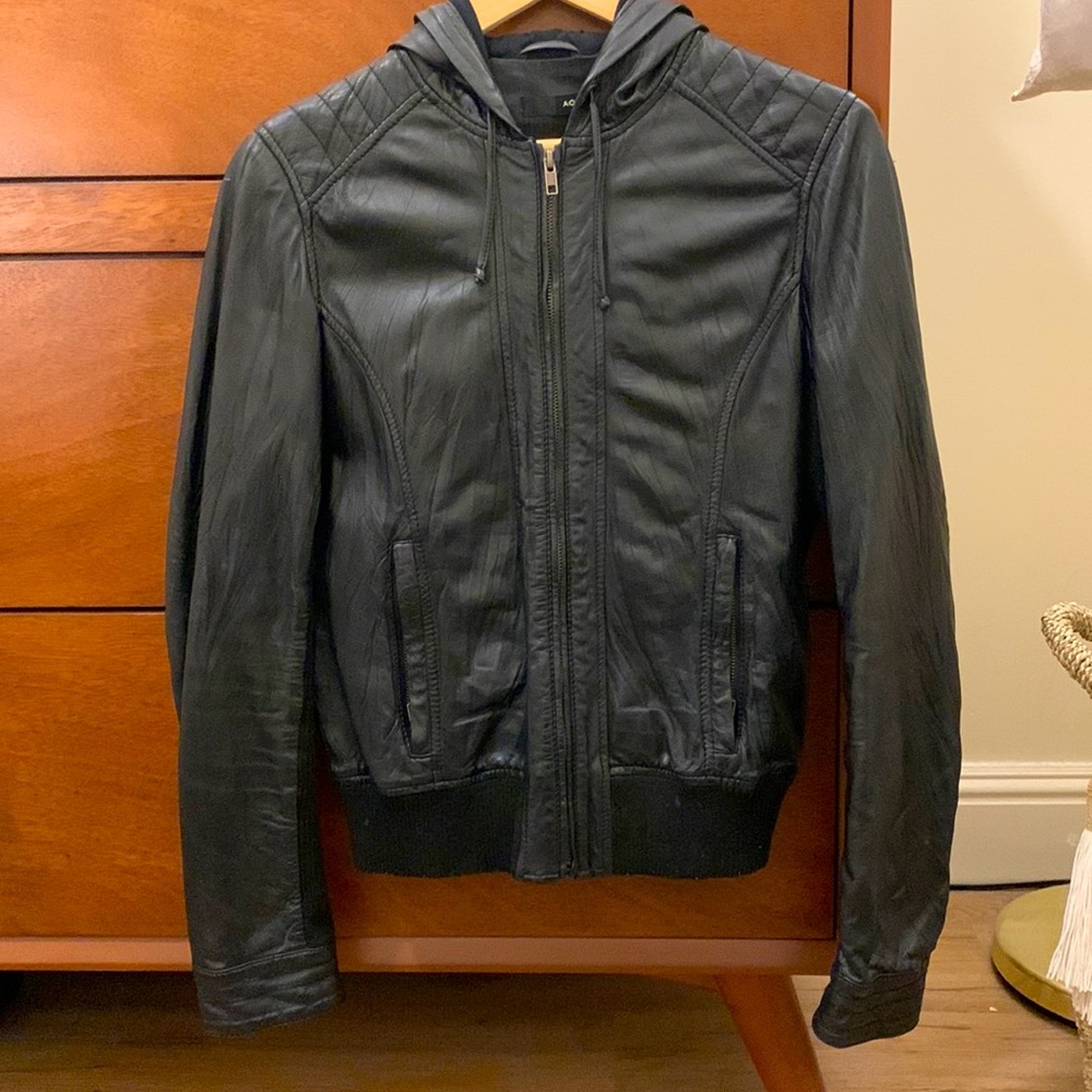 AQUA Leather Bomber Jacket - Medium